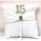 Mis Quince Sweet 15 White Tiara Pillow with Rhinestone Number 